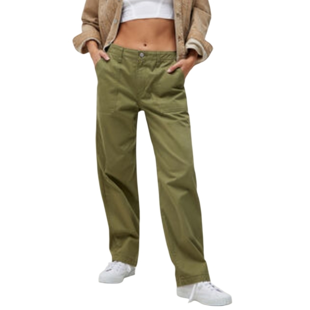 Levis Utility Chino Pants Olive Army Green Size 29 Back Flap Pockets